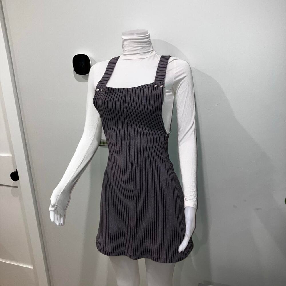 Vintage 90s y2k pinstriped pinafore overall mini dress made in italy - Picture 5 of 7